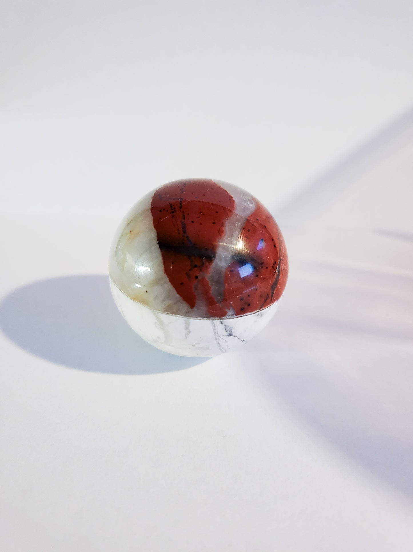 "Pokeball" Howlite and Red Jasper Spheres - Approx. 1.5" - 3.3 oz each