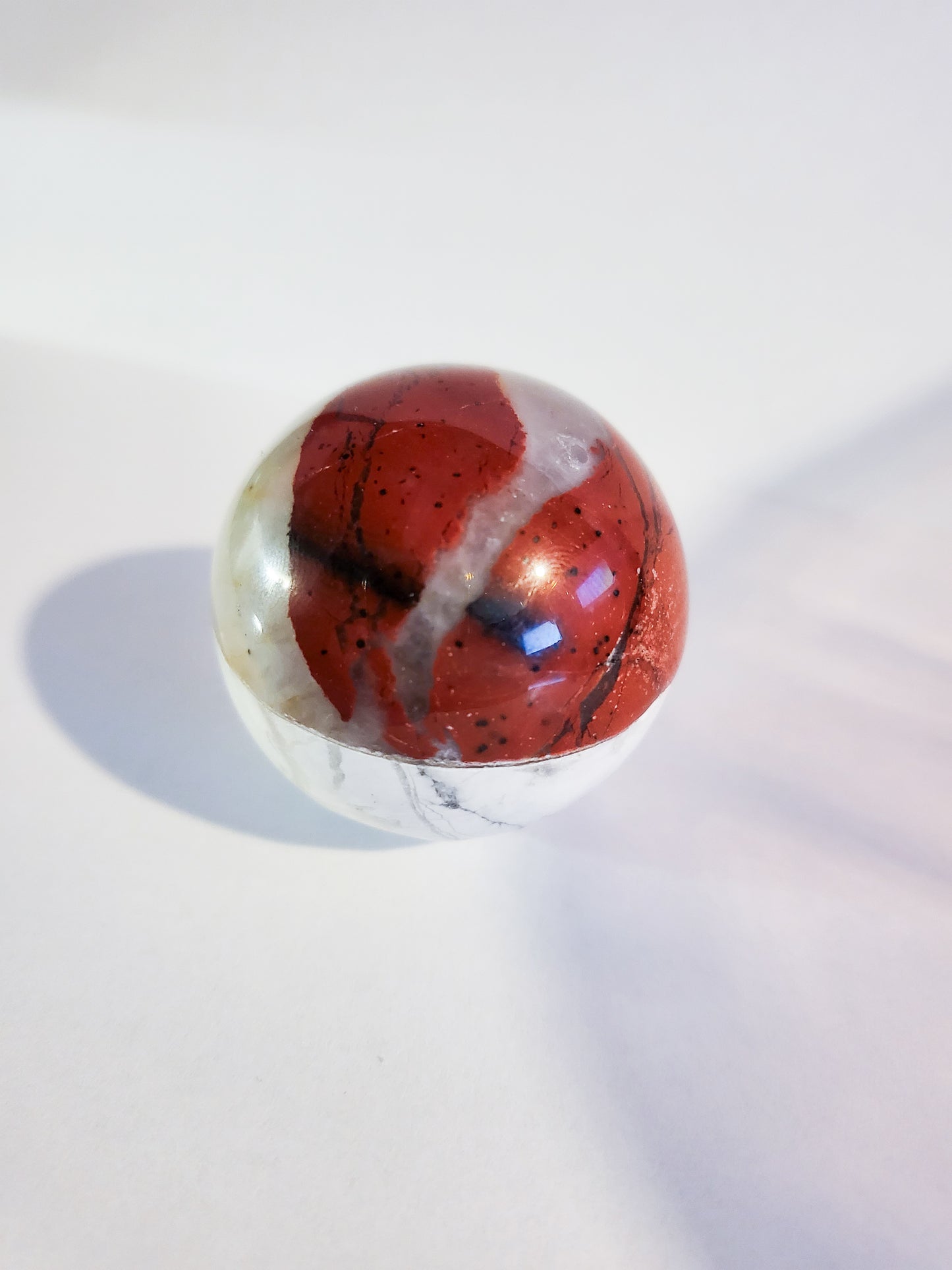 "Pokeball" Howlite and Red Jasper Spheres - Approx. 1.5" - 3.3 oz each