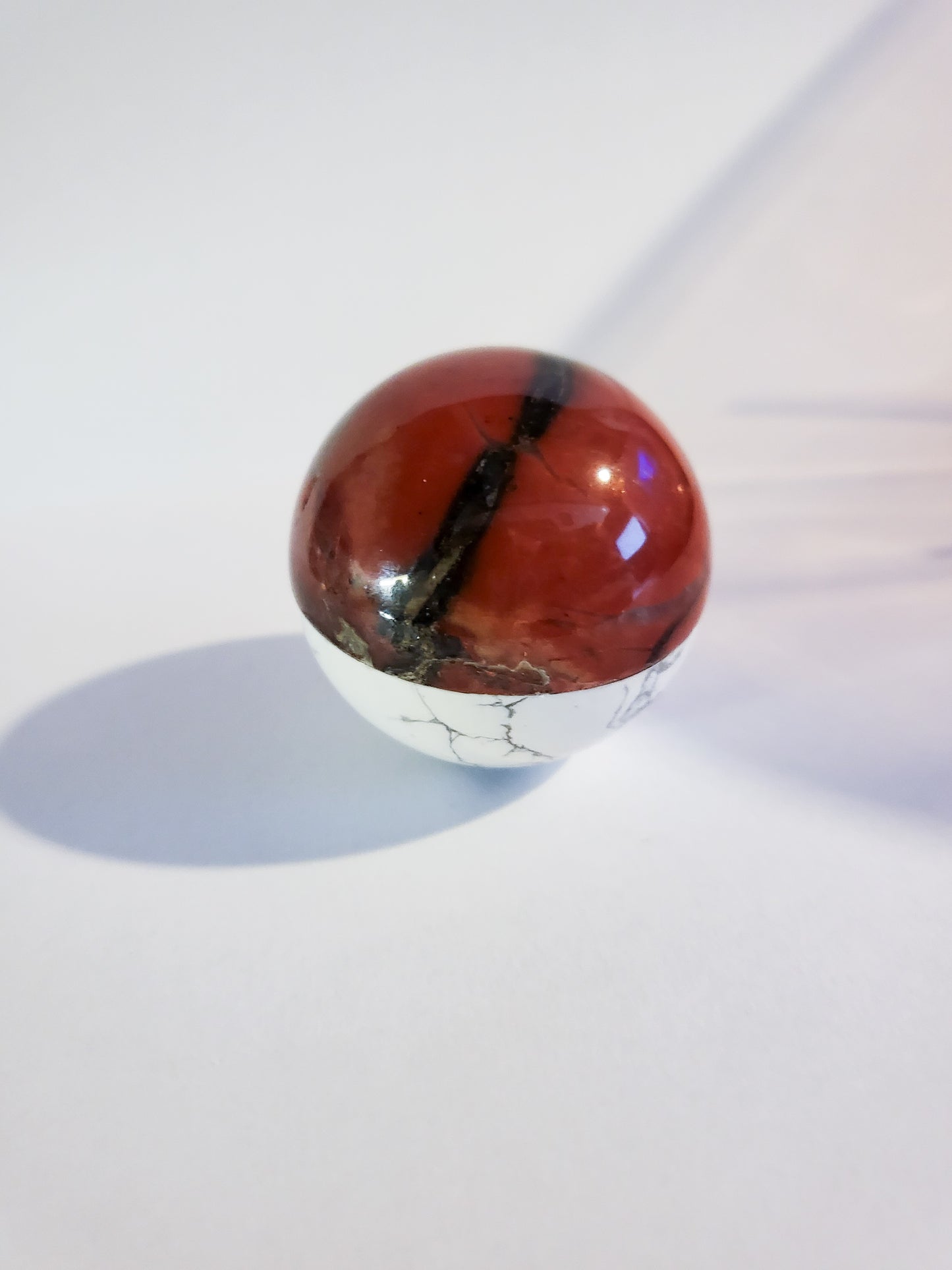 "Pokeball" Howlite and Red Jasper Spheres - Approx. 1.5" - 3.3 oz each