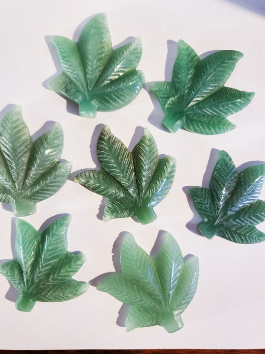 Green Aventurine Leaf Carving - 2" - 1 oz