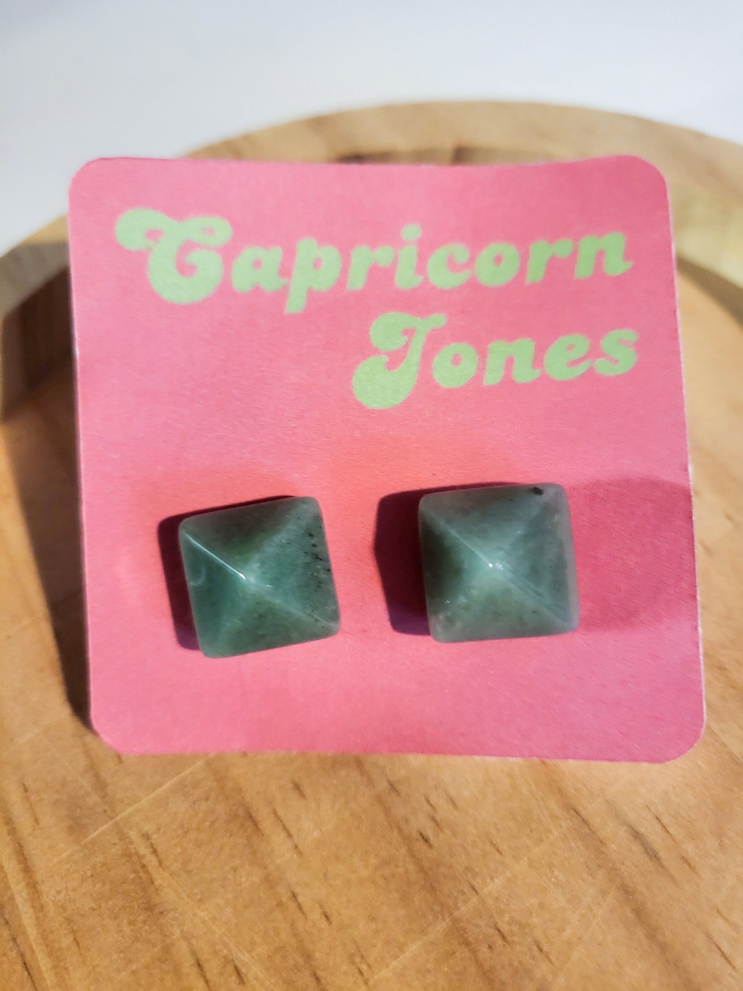 Green Aventurine Pyramid Stud Earrings