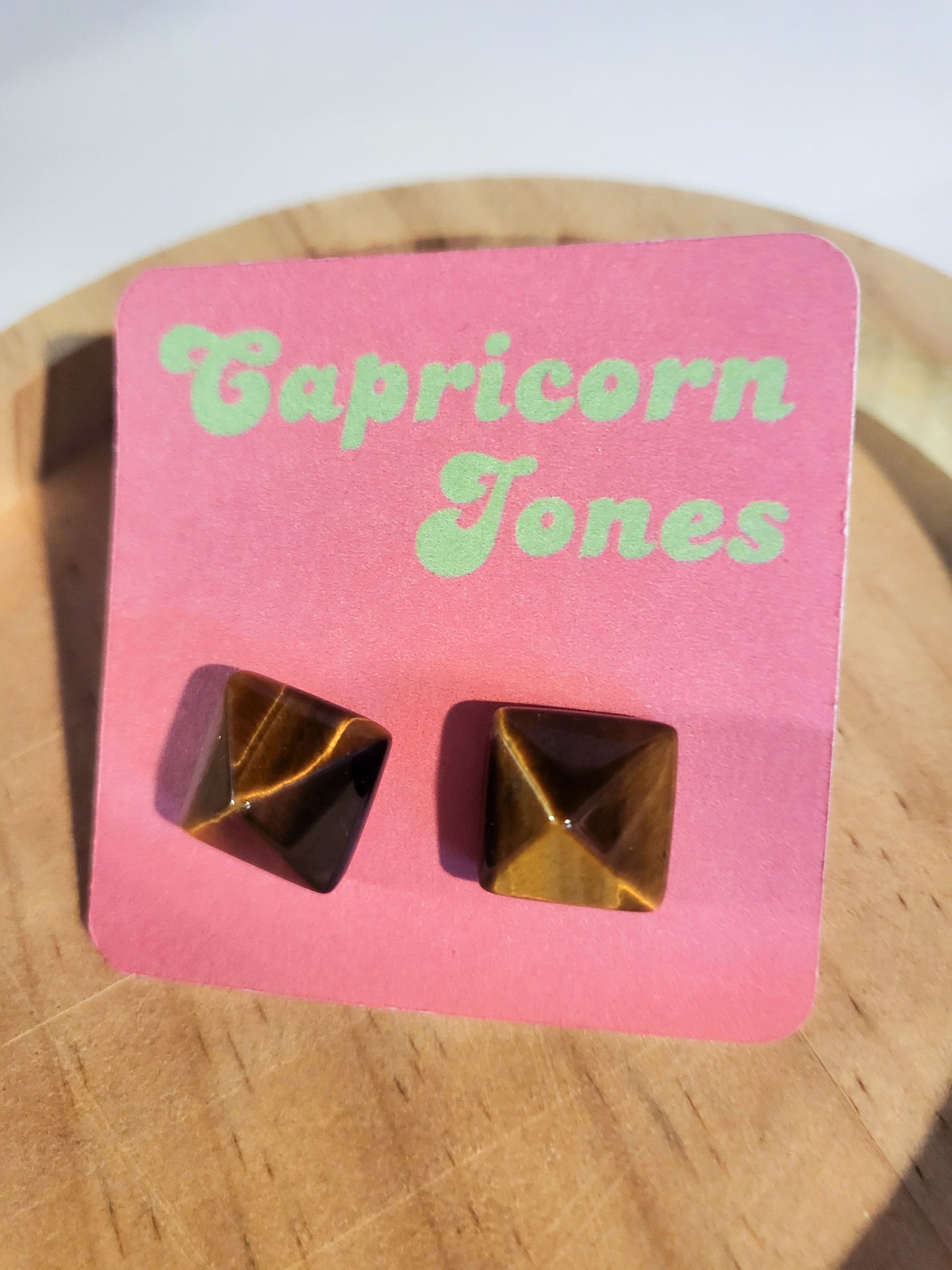 Tigers Eye Pyramid Stud Earrings