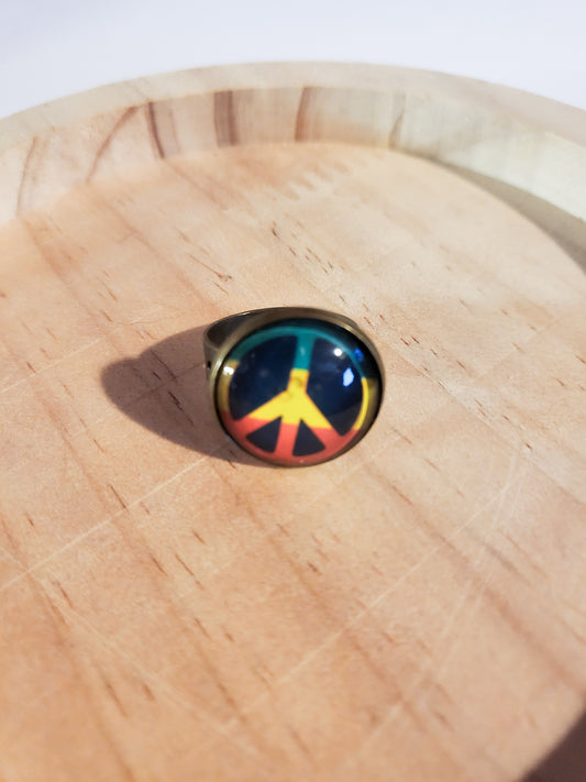 Rasta Peace Sign Adjustable Ring