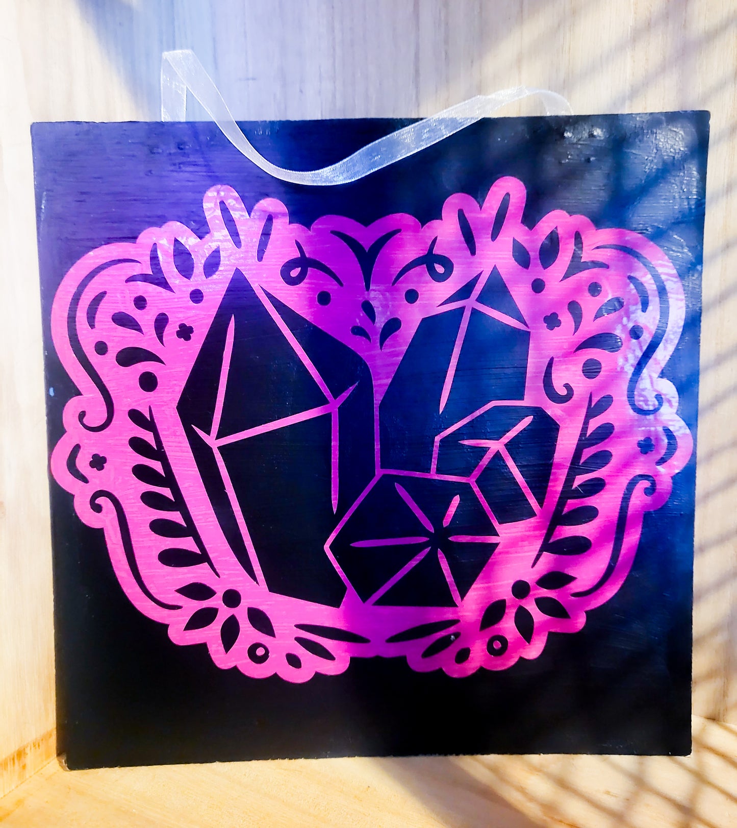 Pink Crystal Cluster Hanging Sign - 10.5"