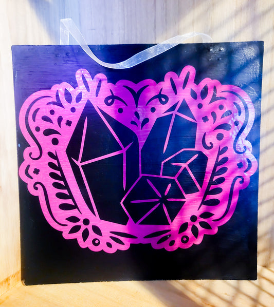 Pink Crystal Cluster Hanging Sign - 10.5"