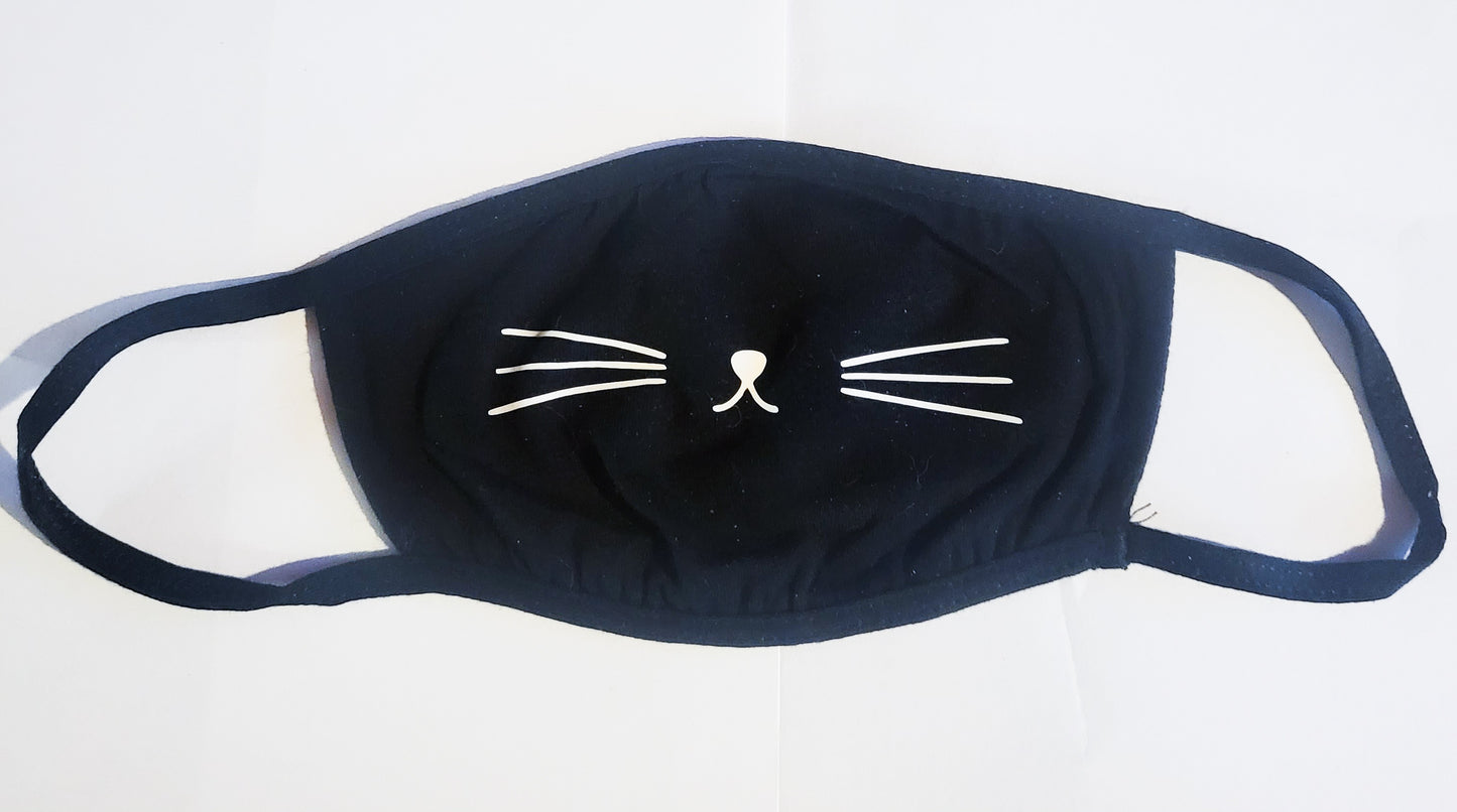 Kitty Face - Black Reusable Cotton Face Mask