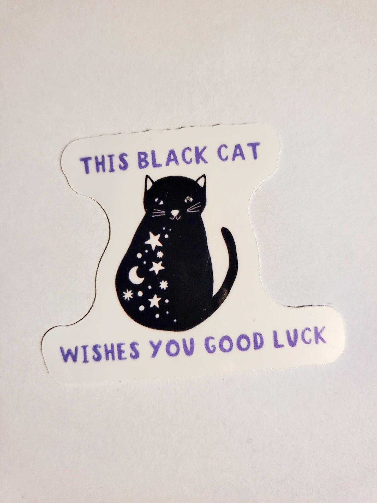 This Black Cat Wishes You Good Luck Sticker - Glossy or Holographic - 2.4" x 1.9"