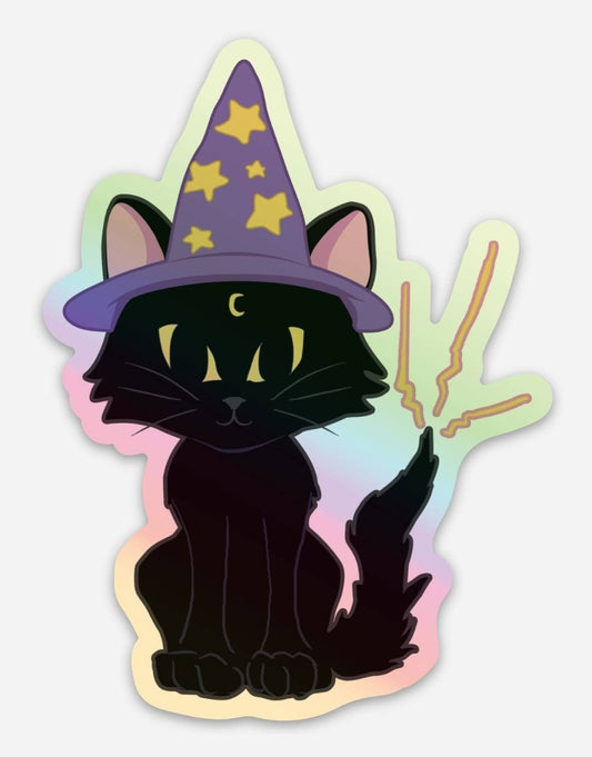 You're a Wizard, Kitty! - Holographic Cat Witch water-resistant sticker 2.5 x 3.5