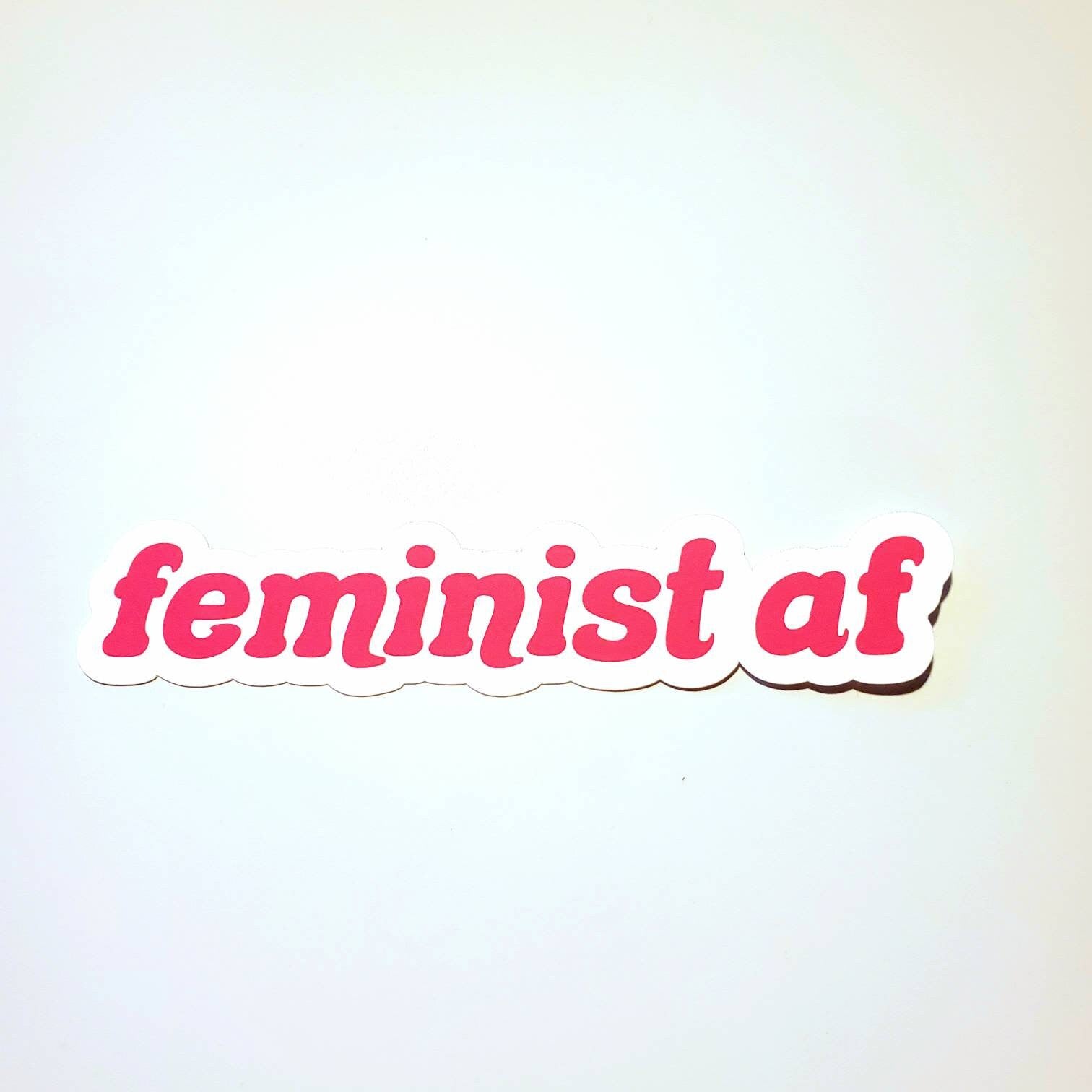 Feminist AF vinyl waterproof sticker 5" x 1" hot pink cute retro vintage type