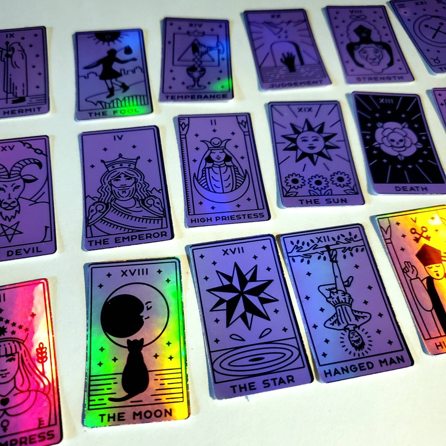 22 Tarot Card Holographic Stickers / sticker pack bundle set Major Arcana psychic reader purple black journal planner