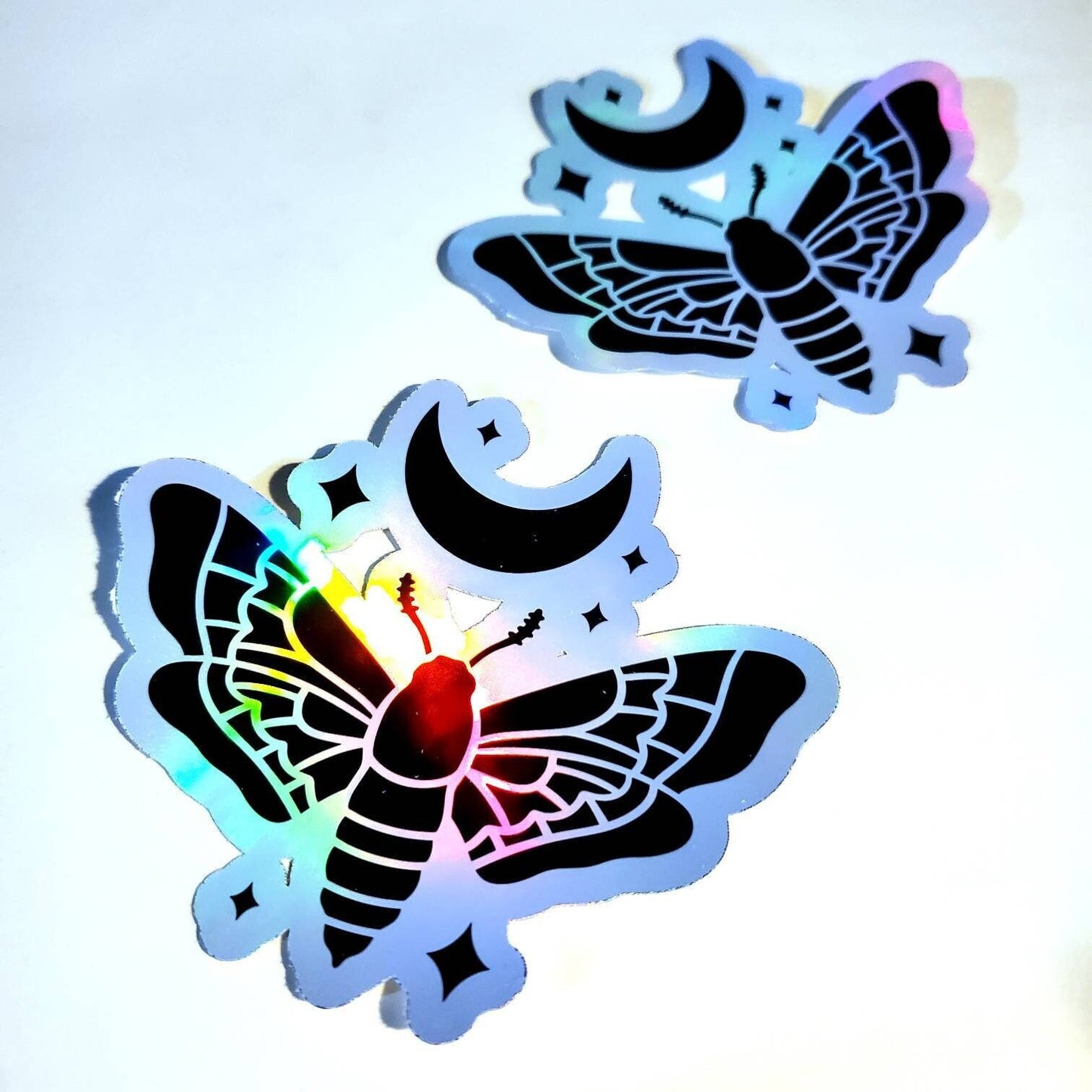 Moon Moth Holographic Sticker - vinyl decal witch crescent black