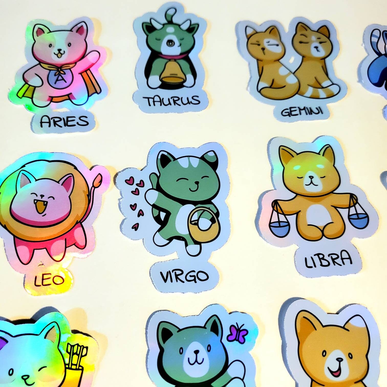 Zodiac Kitty Cats Pack of 12 or Single Sticker / holographic sticker set vinyl astrology cat