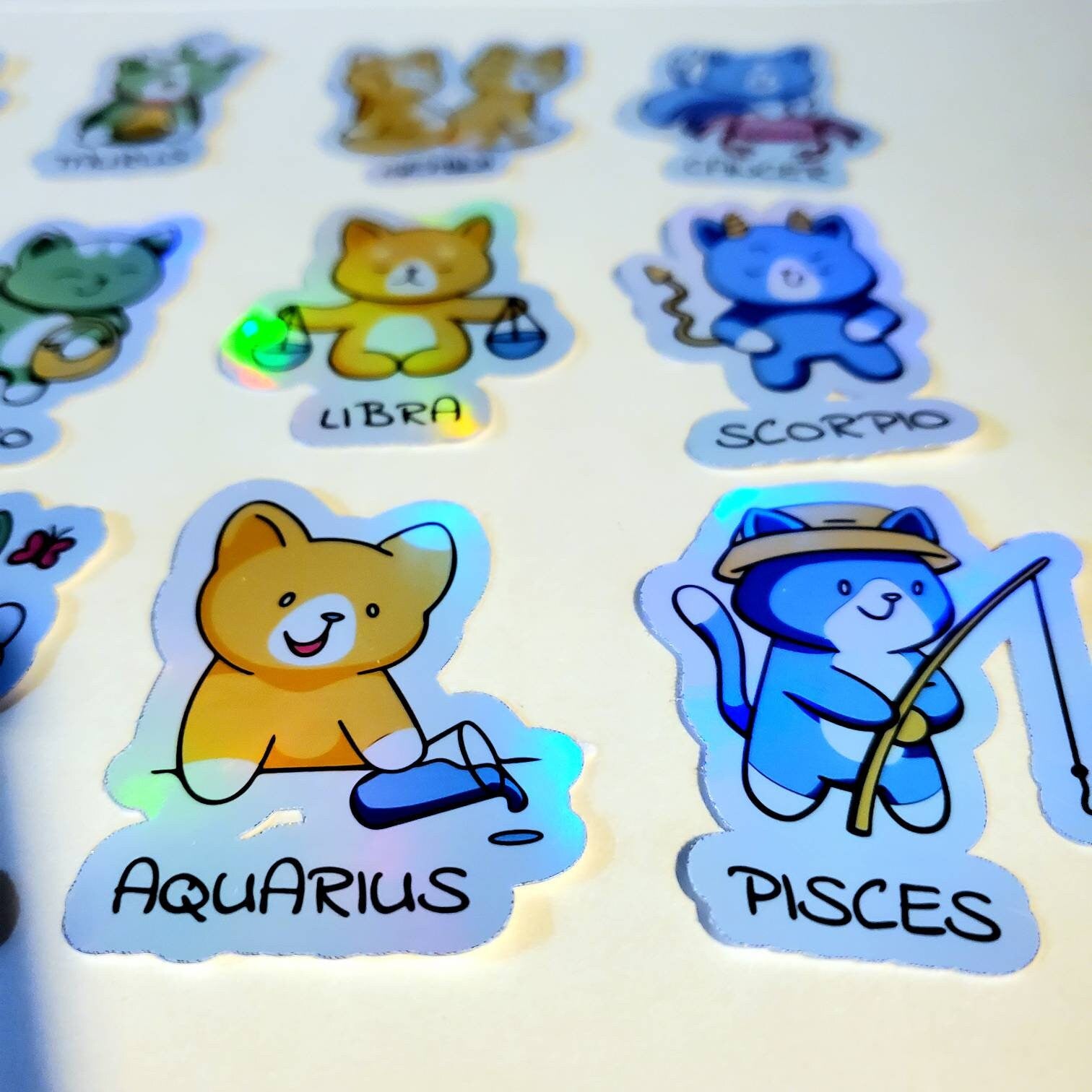 Zodiac Kitty Cats Pack of 12 or Single Sticker / holographic sticker set vinyl astrology cat