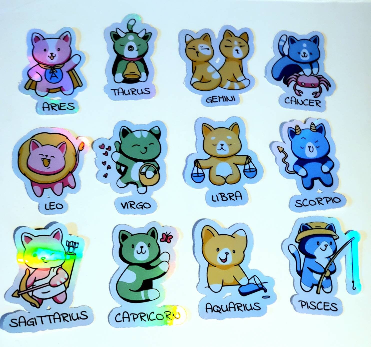 Zodiac Kitty Cats Pack of 12 or Single Sticker / holographic sticker set vinyl astrology cat