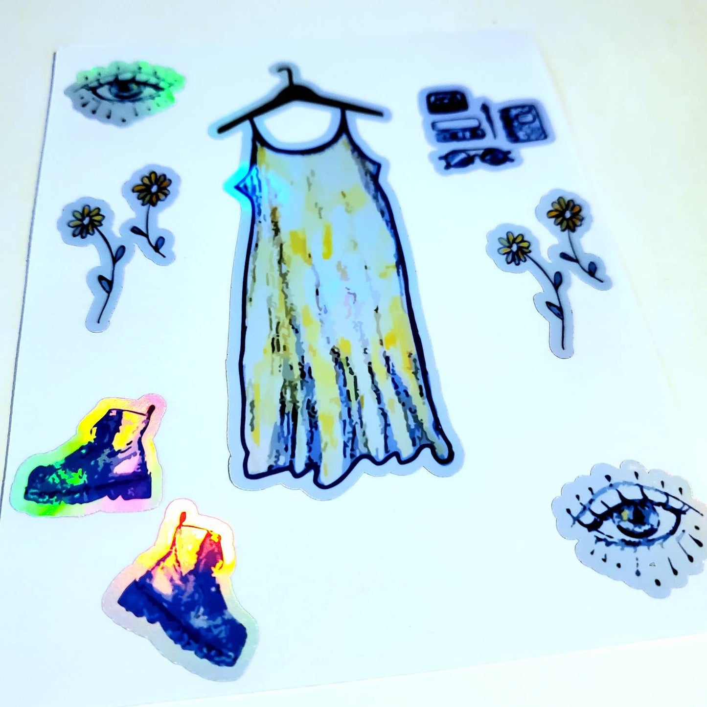 90s Grunge Fashion Sticker Sheet / holographic vinyl stickers / vintage combat boots flowers sundress mixtape alternative doodles