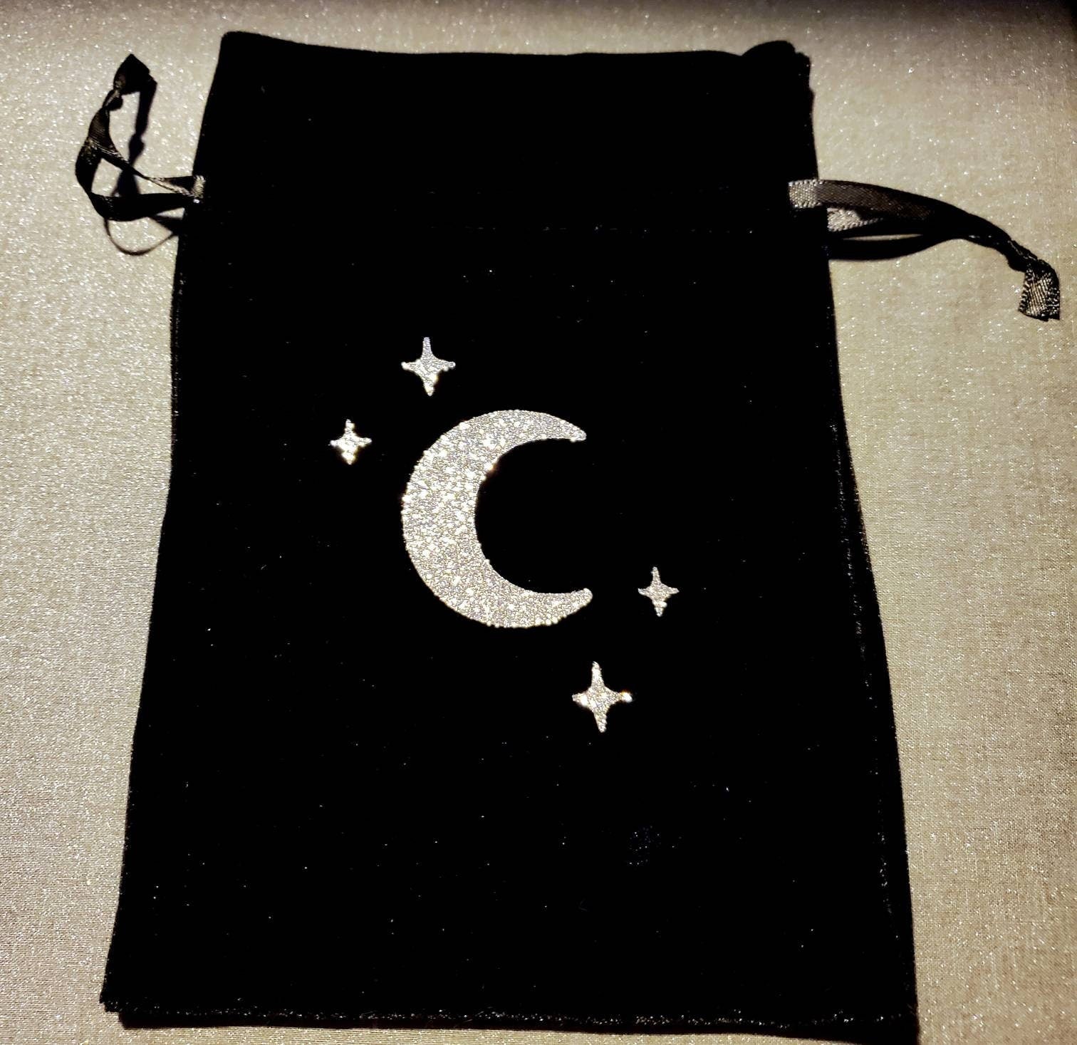 Velvet Moon & Stars Tarot Bag / drawstring gift bag / 6" x 9" / tarot card deck oracle storage pouch glitter