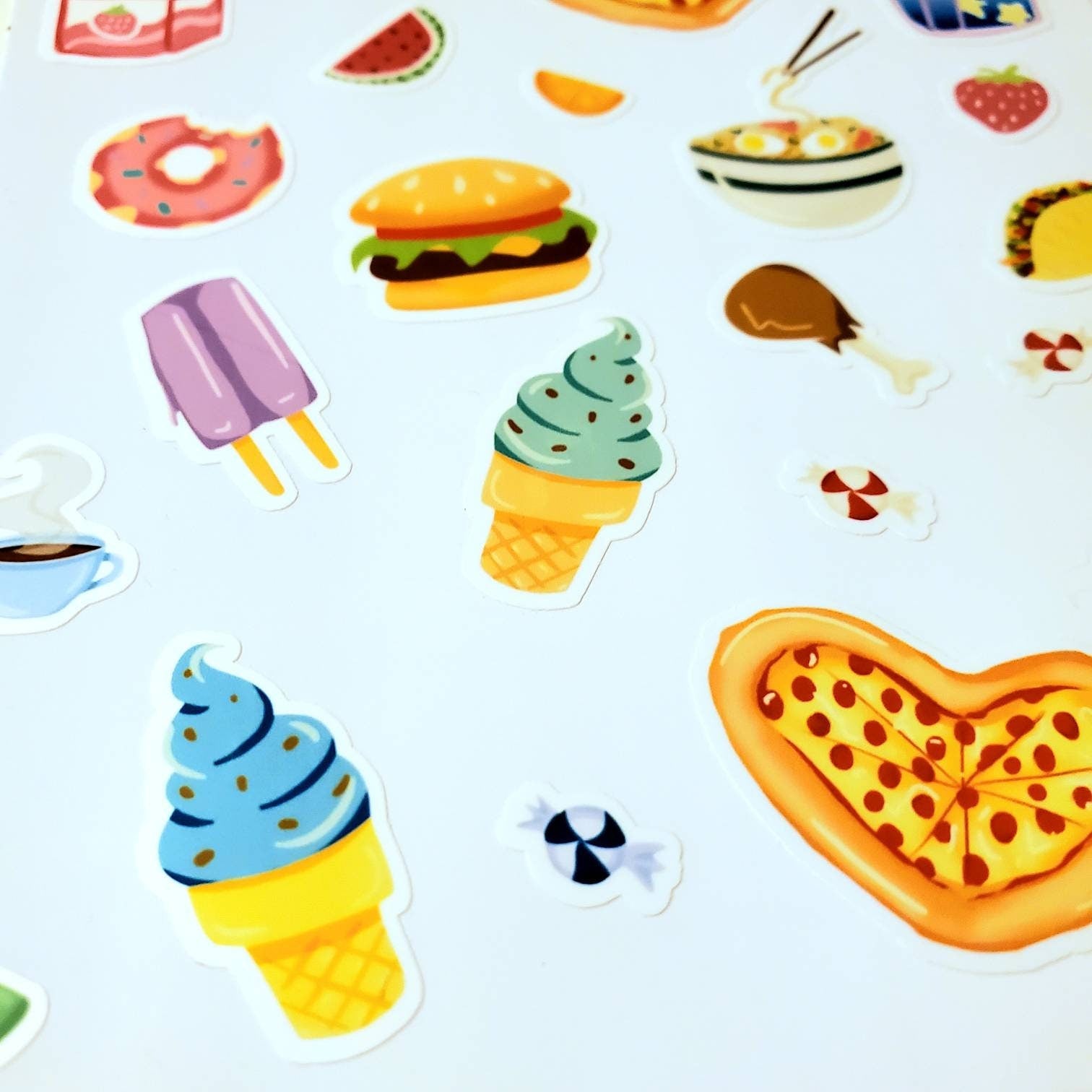 Foodie Sticker Sheet / waterproof vinyl cute doodles food lover pizza burger ramen sweets Boba fries cookies strawberry pineapple donut taco