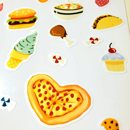 Foodie Sticker Sheet / waterproof vinyl cute doodles food lover pizza burger ramen sweets Boba fries cookies strawberry pineapple donut taco