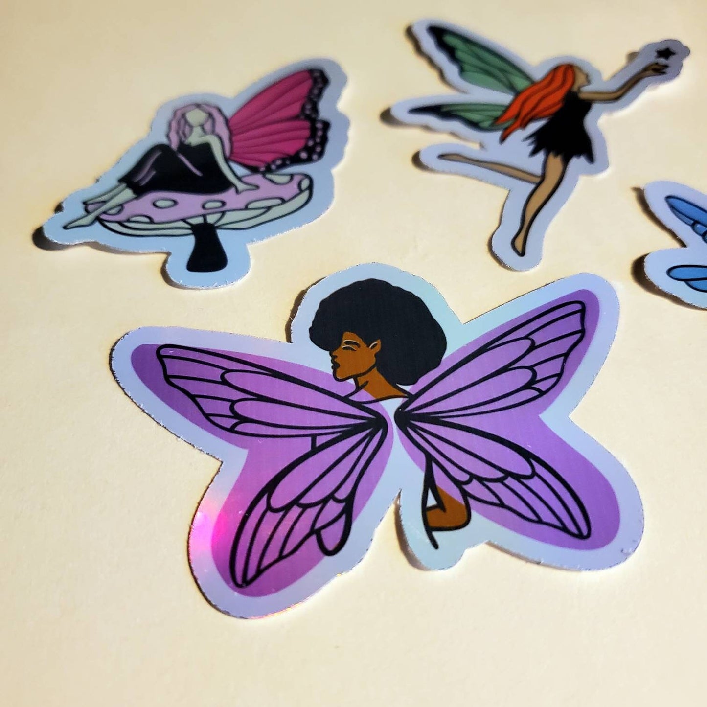 Holographic Fairies Sticker Pack / 4 Stickers / faeries fairy pixie iridescent