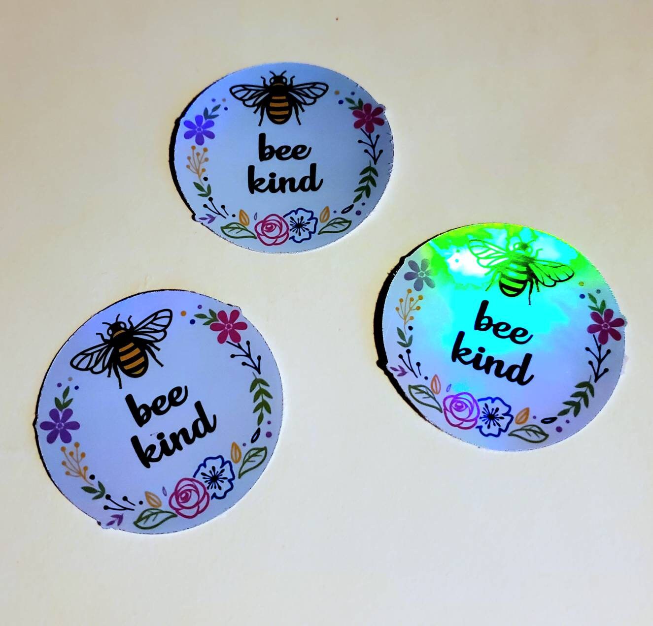 Bee Kind / holographic or glossy / stickers Vinyl Sticker cute floral bumble bee