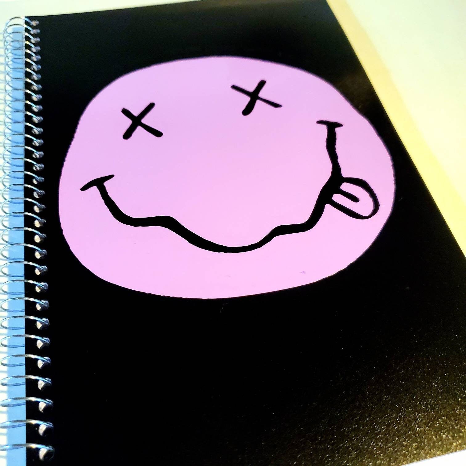 Grunge Smiley Spiral Notebook / Journal / Two Subject / pocket divider 5.5" x 8.5" black purple