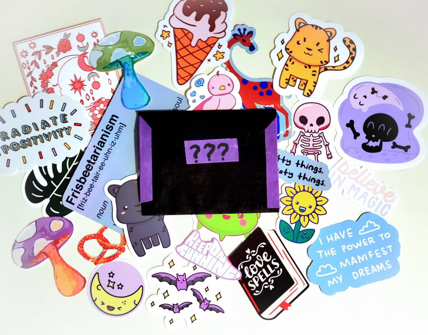 Mystery Sticker Pack - 10 stickers - random or choose a theme - surprise secret fun mystery bag cat animal plants witch activism quotes food