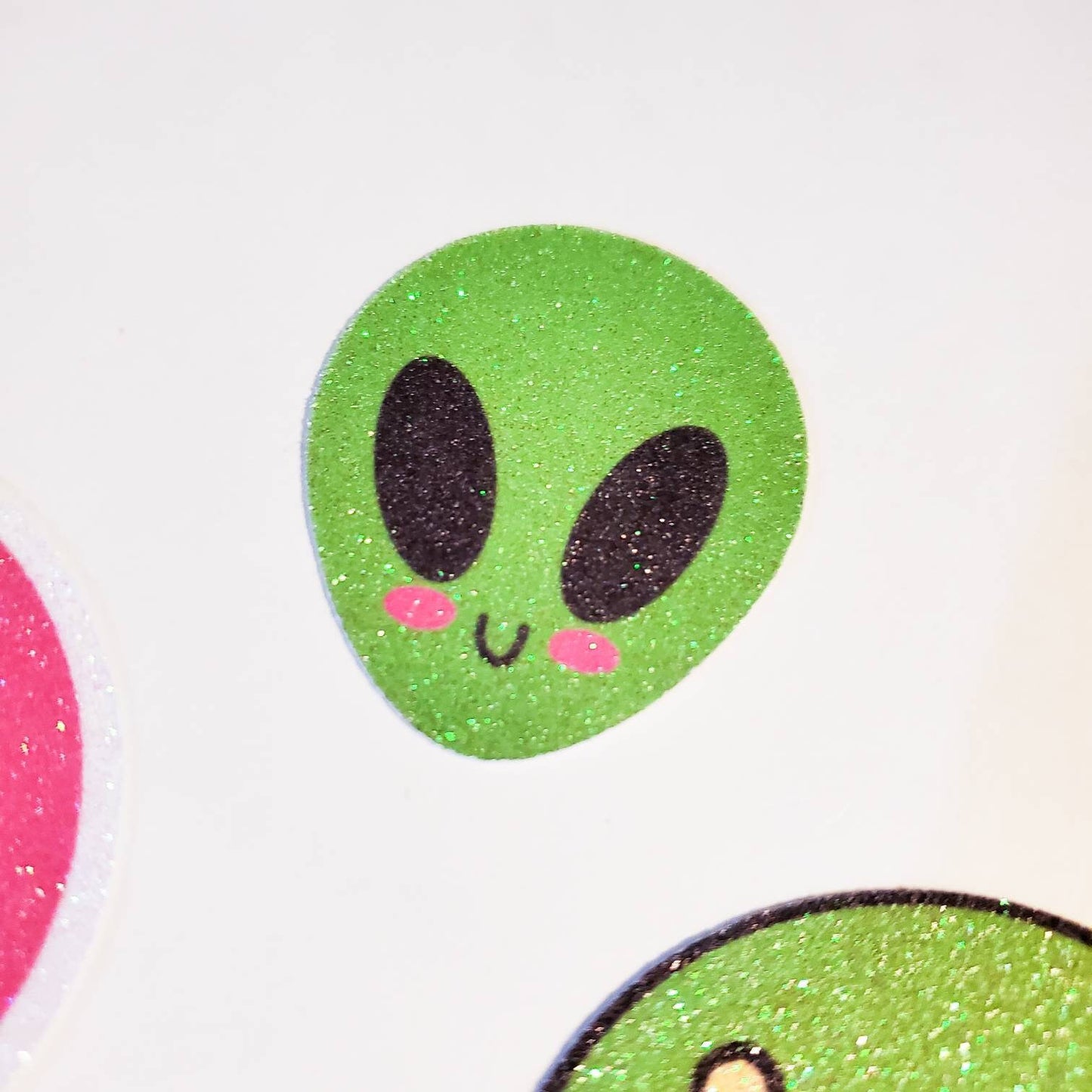 Alien Sticker Pack / glitter stickers (no fall-out) / space theme extraterrestrial 90s neon 4 pack bundle aliens