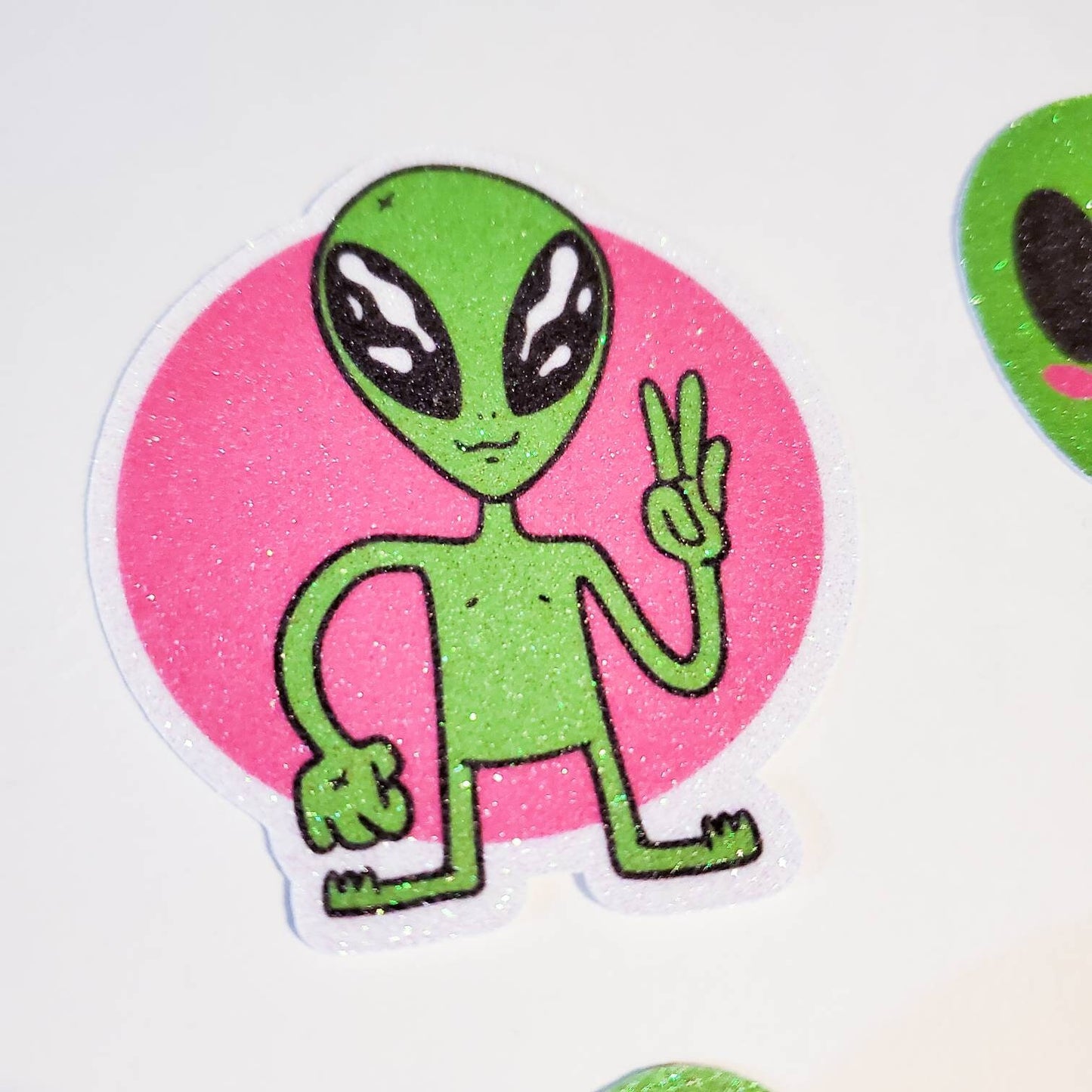 Alien Sticker Pack / glitter stickers (no fall-out) / space theme extraterrestrial 90s neon 4 pack bundle aliens