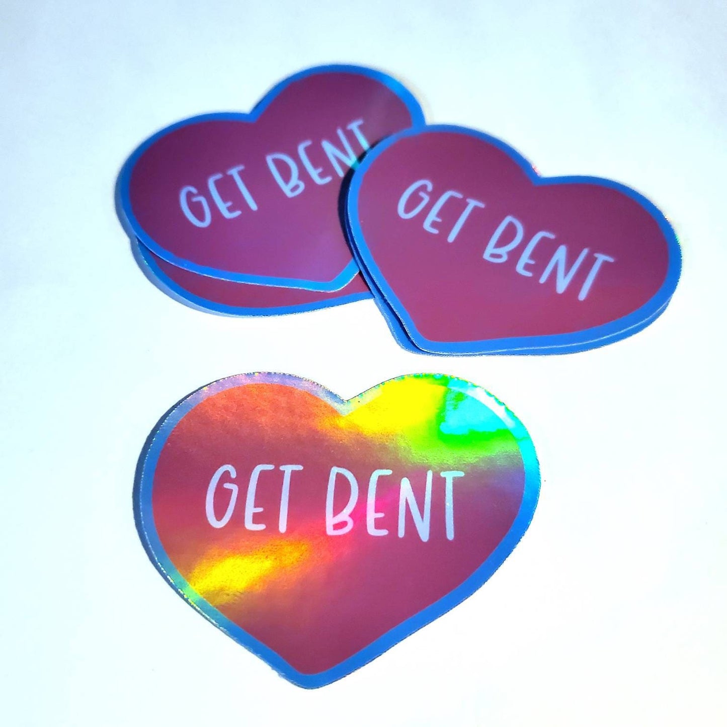 Get Bent Heart Holographic Sticker - vinyl waterproof cute kawaii retro grunge