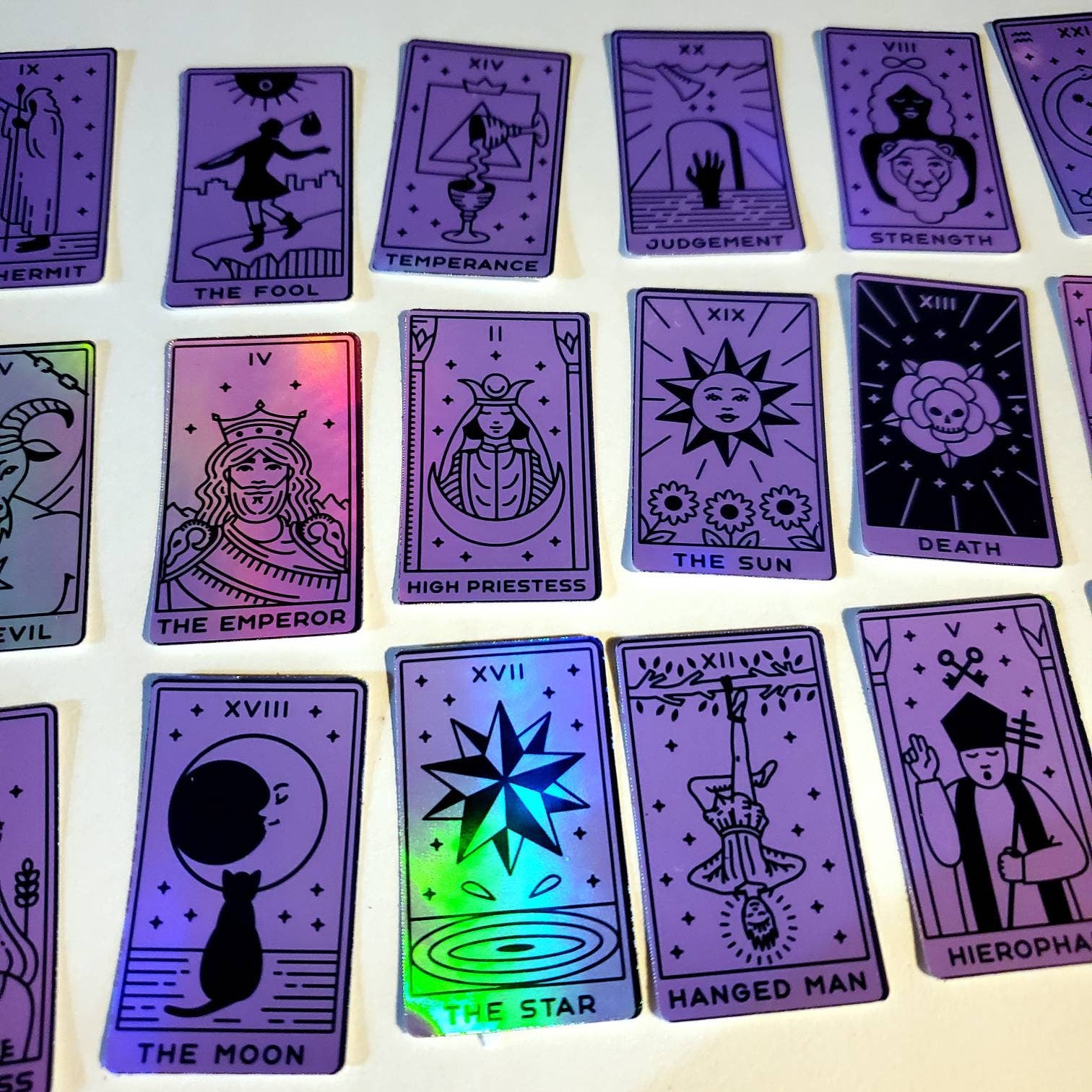 22 Tarot Card Holographic Stickers / sticker pack bundle set Major Arcana psychic reader purple black journal planner