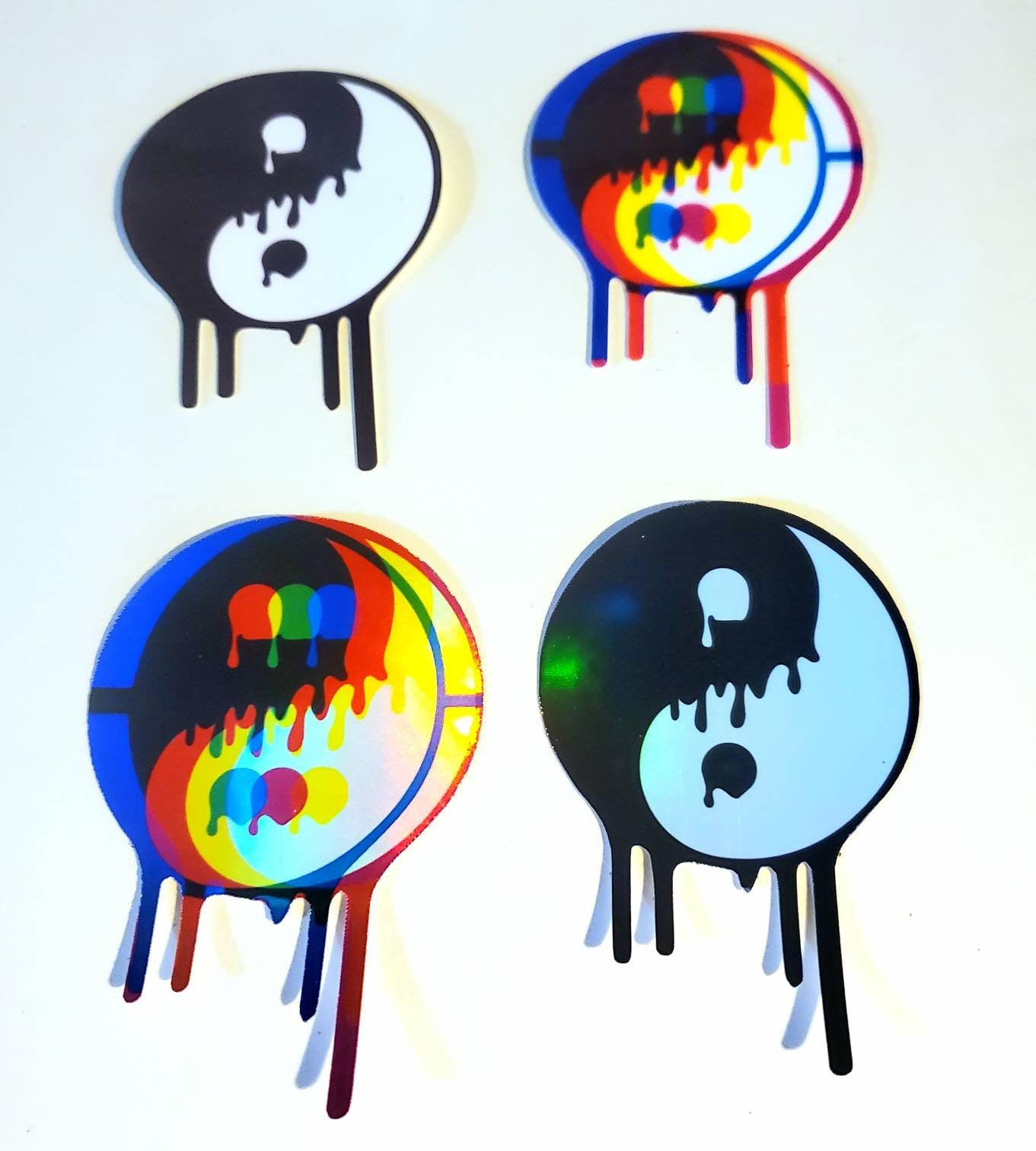 Drippy Yin & Yang Holographic Sticker - vinyl decal waterproof trippy yinyang drip