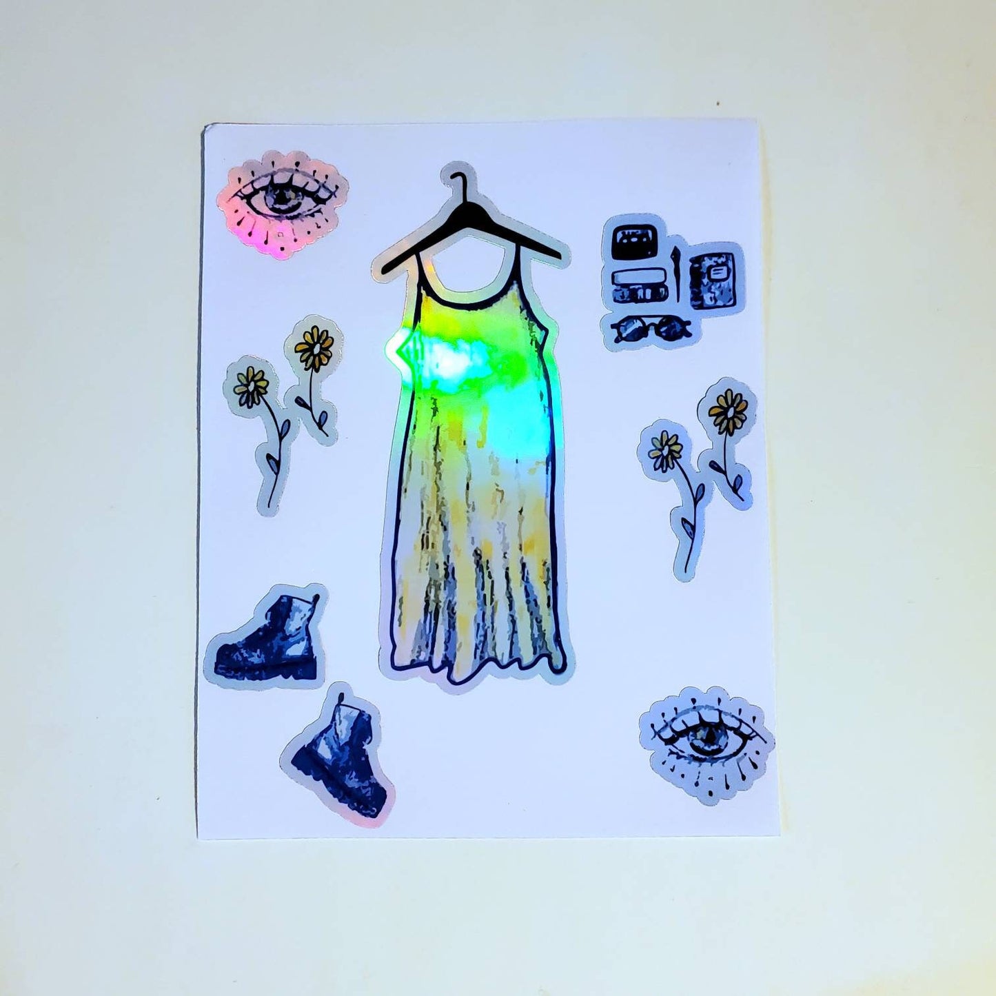 90s Grunge Fashion Sticker Sheet / holographic vinyl stickers / vintage combat boots flowers sundress mixtape alternative doodles