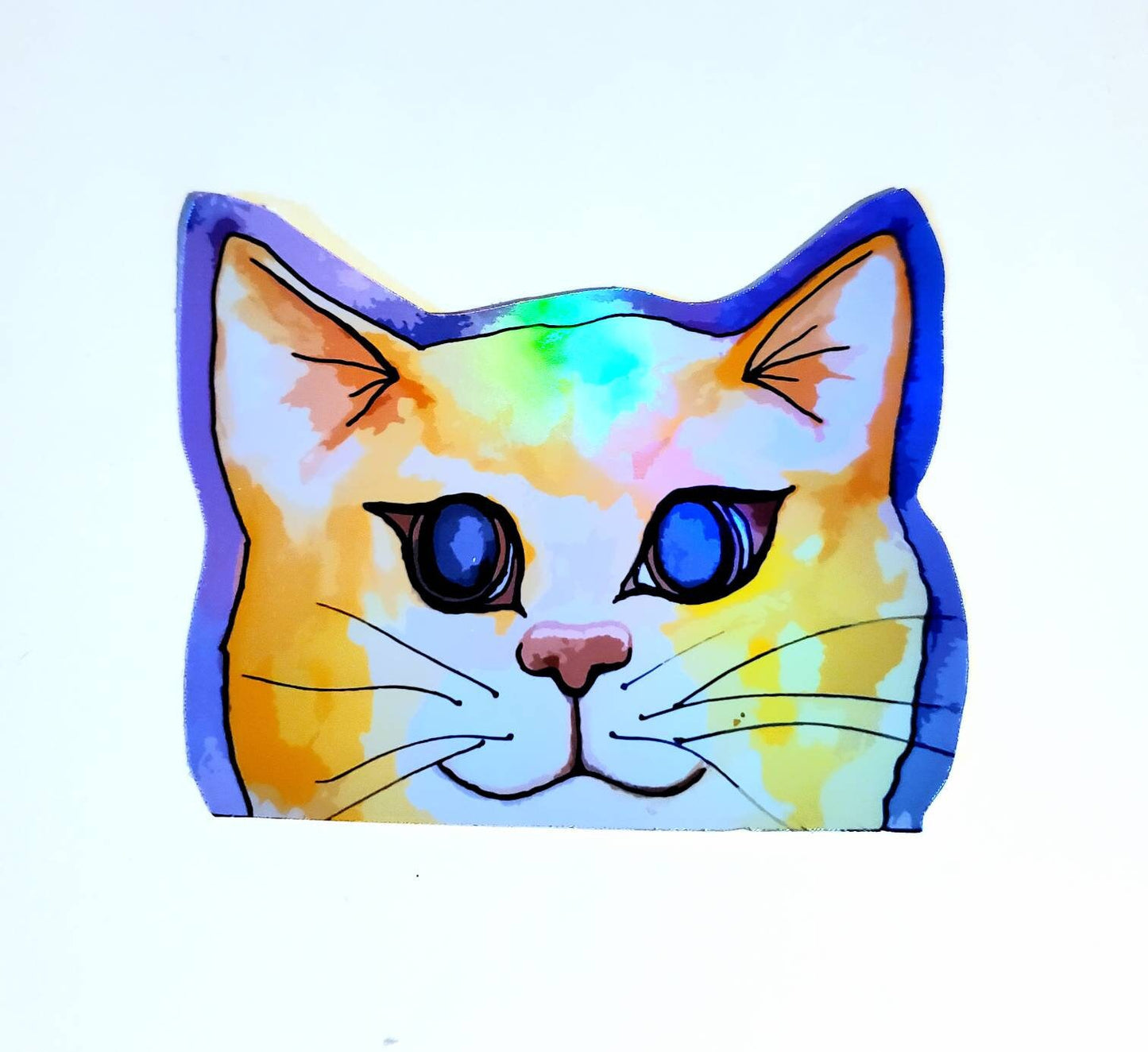 Kitty Cat Face Holographic Sticker - vinyl decal waterproof cats cute kitties tabby orange cat