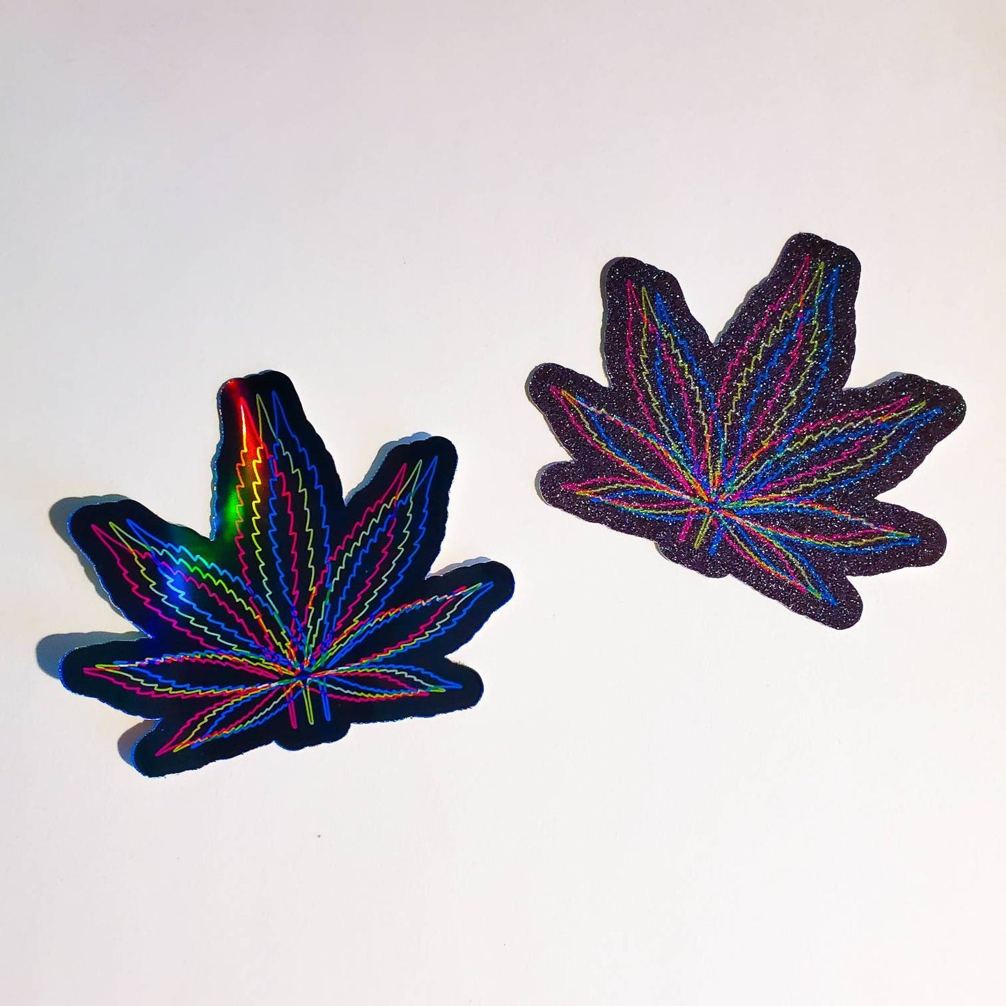 Trippy Leaf Holographic or Glitter Sticker - vinyl decal waterproof 420 pot leaf Marijuana weed plants laptop stickers