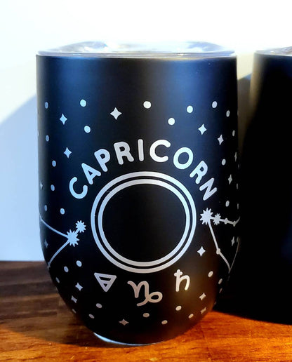 Zodiac Stainless Steel 12 oz. Wine Tumbler / 3 Styles, Choose Your Sign / astrology gift star sign custom silver gold black cup bar