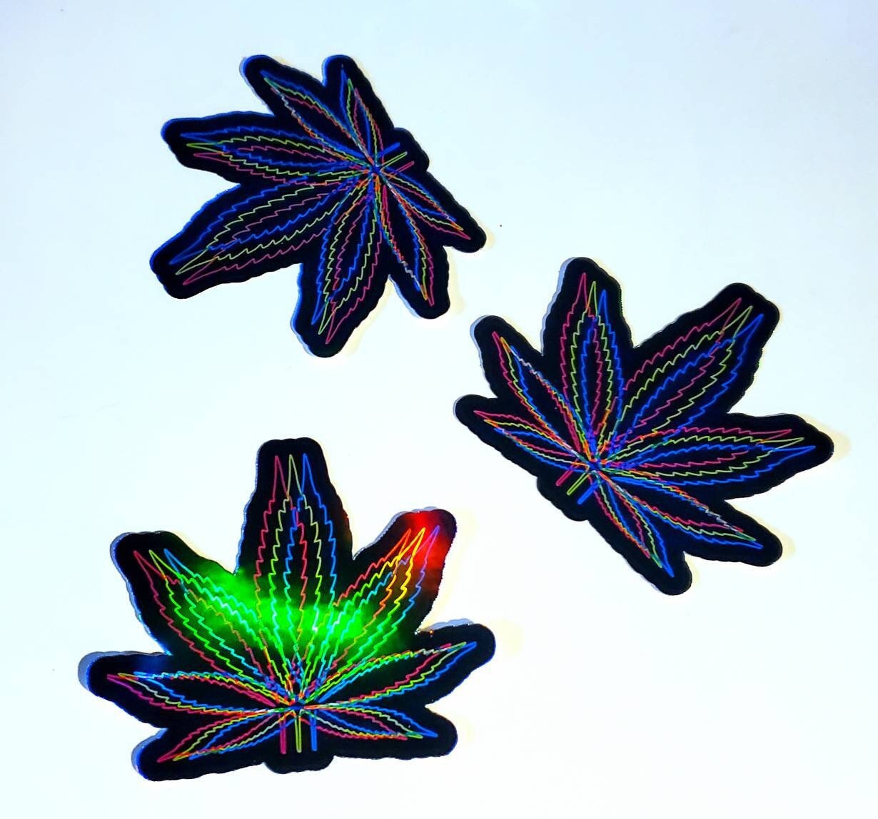 Trippy Leaf Holographic or Glitter Sticker - vinyl decal waterproof 420 pot leaf Marijuana weed plants laptop stickers