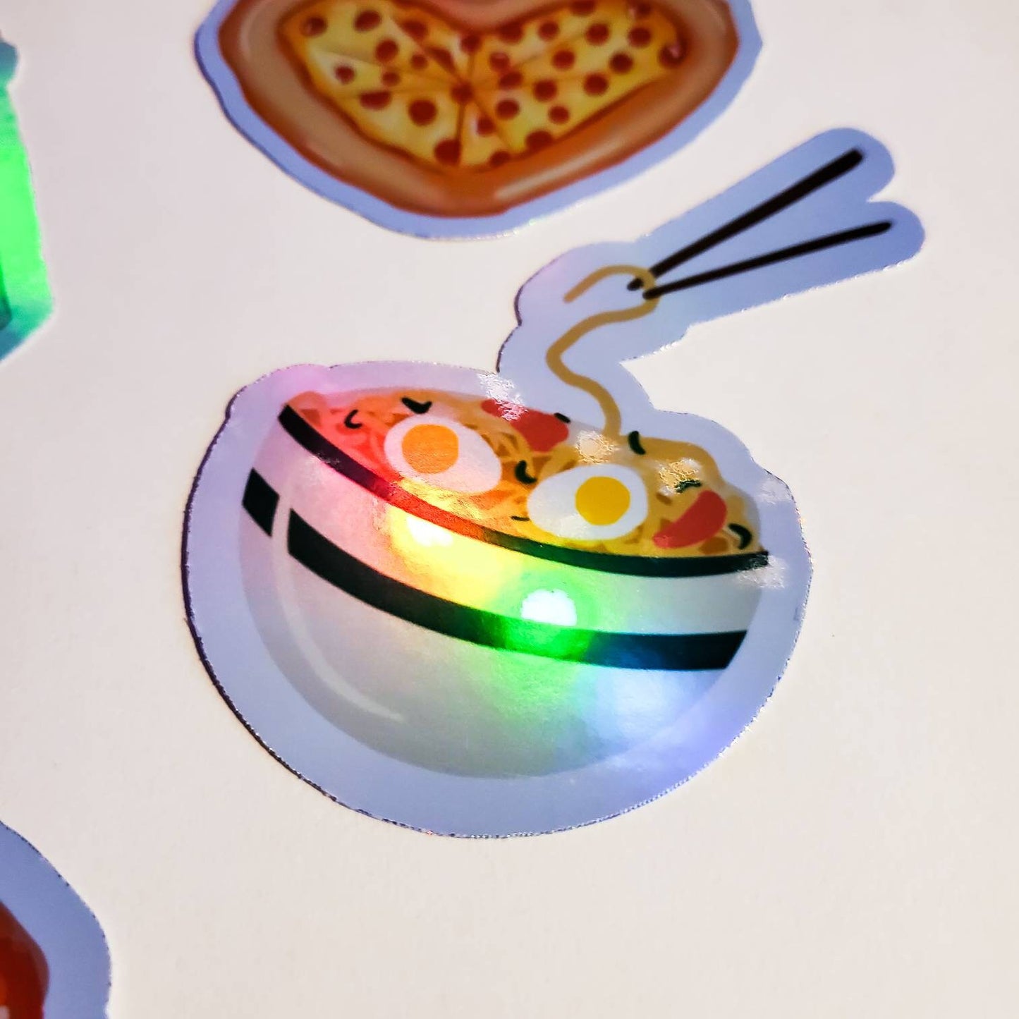 Foodie Sticker Pack or Single Stickers - Holographic Waterproof - Pizza Heart Pretzel Boba Ramen 90 y2k mall cute food doodles original art