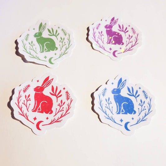 Ostara Spring Sticker Pack / 4 Stickers / Wiccan Pagan holiday witch bunny moon spring equinox rabbit / holographic Sparkles