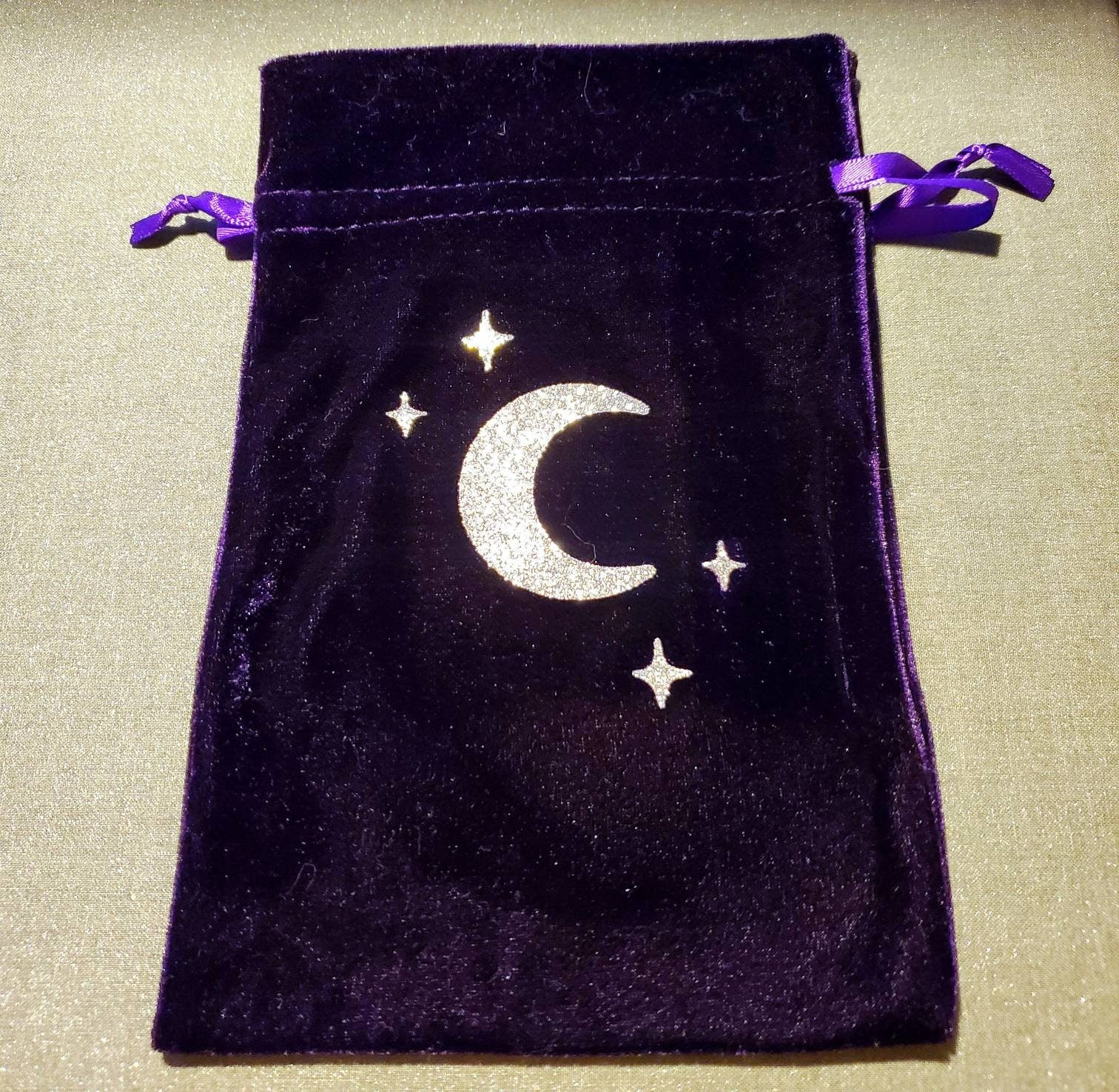 Velvet Moon & Stars Tarot Bag / drawstring gift bag / 6" x 9" / tarot card deck oracle storage pouch glitter