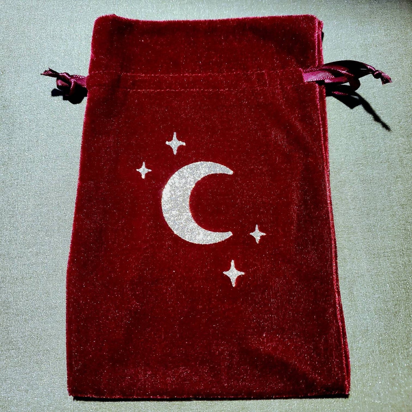 Velvet Moon & Stars Tarot Bag / drawstring gift bag / 6" x 9" / tarot card deck oracle storage pouch glitter