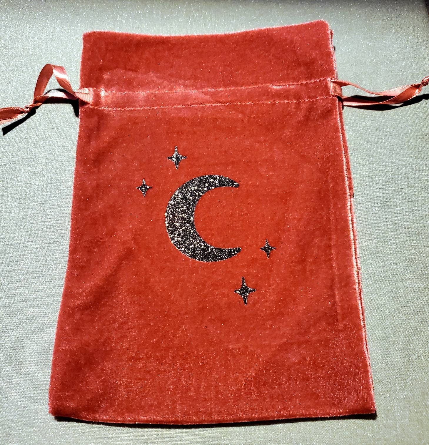 Velvet Moon & Stars Tarot Bag / drawstring gift bag / 6" x 9" / tarot card deck oracle storage pouch glitter