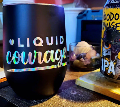 Liquid Courage Stainless Steel 12 oz. Wine Tumbler / holographic barware drinkware stemless wine glass cup black iridescent