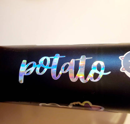 Custom Name Holographic Sticker - 1.5" height - personalized word iridescent vinyl silver rainbow