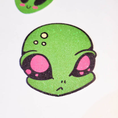 Alien Sticker Pack / glitter stickers (no fall-out) / space theme extraterrestrial 90s neon 4 pack bundle aliens