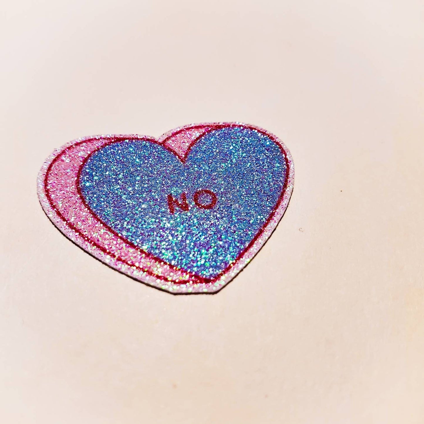 No / Bye Candy Hearts Stickers - glittery waterproof sticker - Zero Fallout Glitter - valentine's Sticker Pack duo 2 solo single