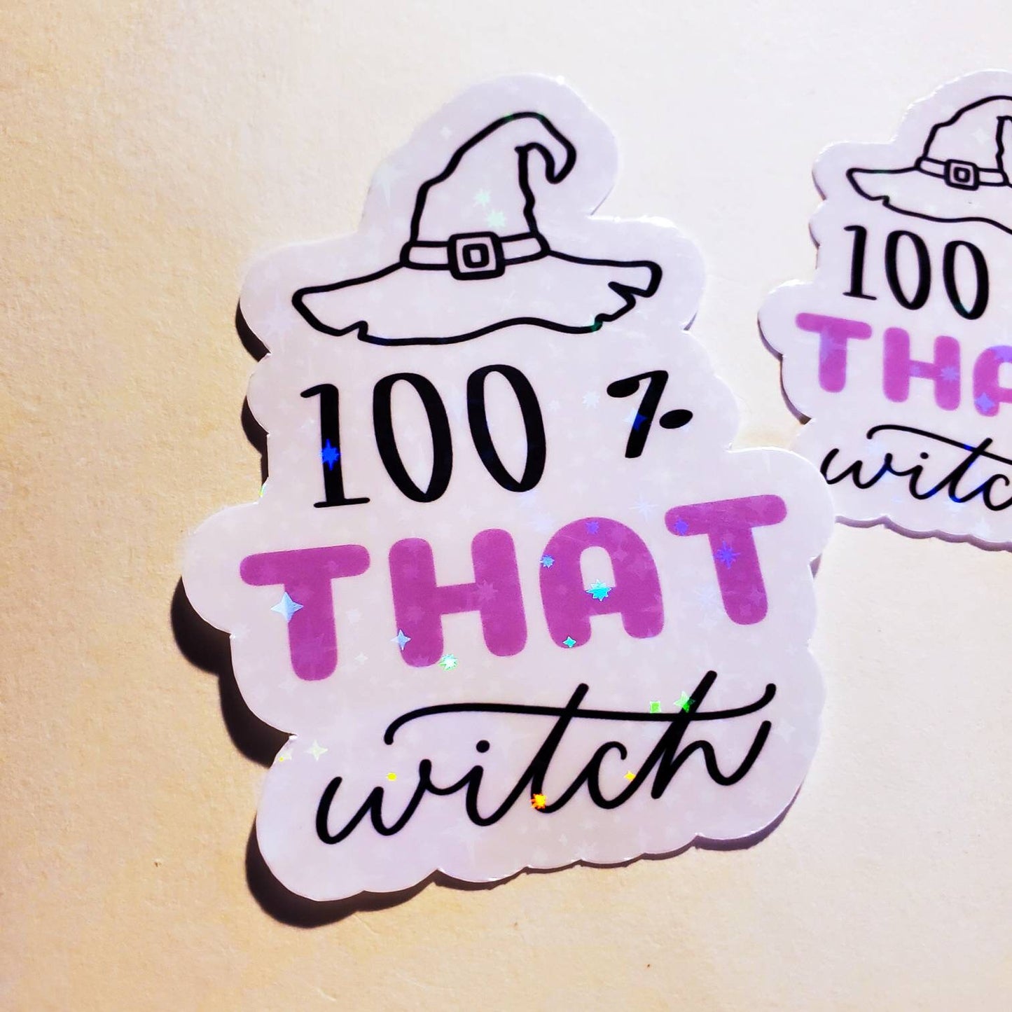 100% That Witch - Holographic or Sparkle Sticker - Small or Large - witchy magic lizzo cute laptop water bottle stickers