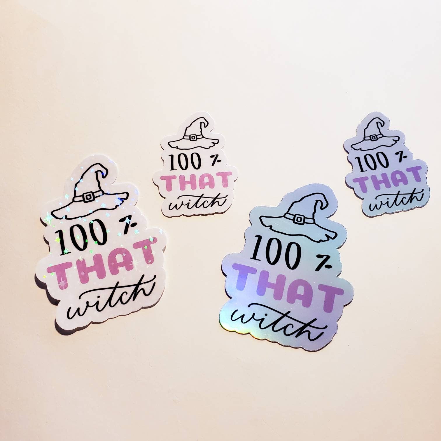 100% That Witch - Holographic or Sparkle Sticker - Small or Large - witchy magic lizzo cute laptop water bottle stickers