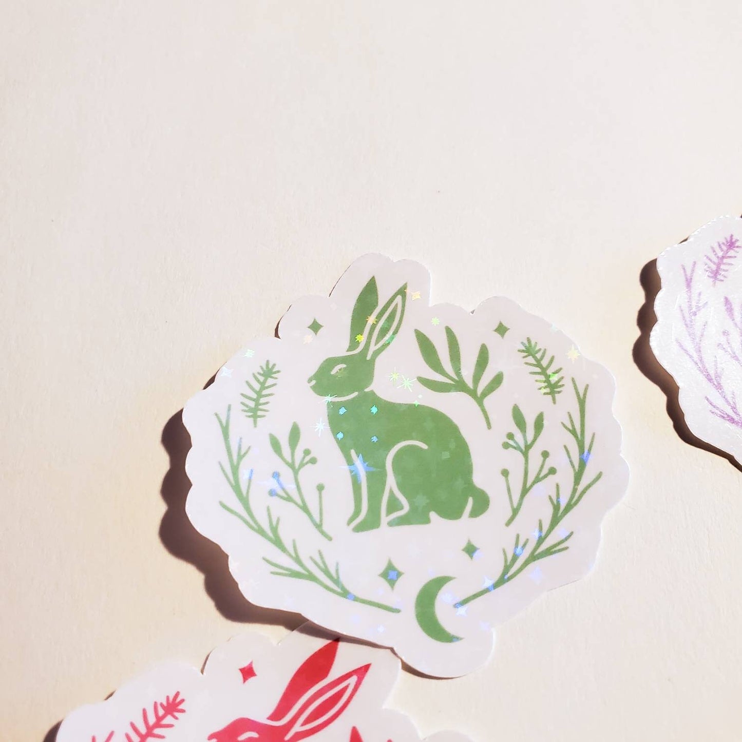 Ostara Spring Sticker Pack / 4 Stickers / Wiccan Pagan holiday witch bunny moon spring equinox rabbit / holographic Sparkles