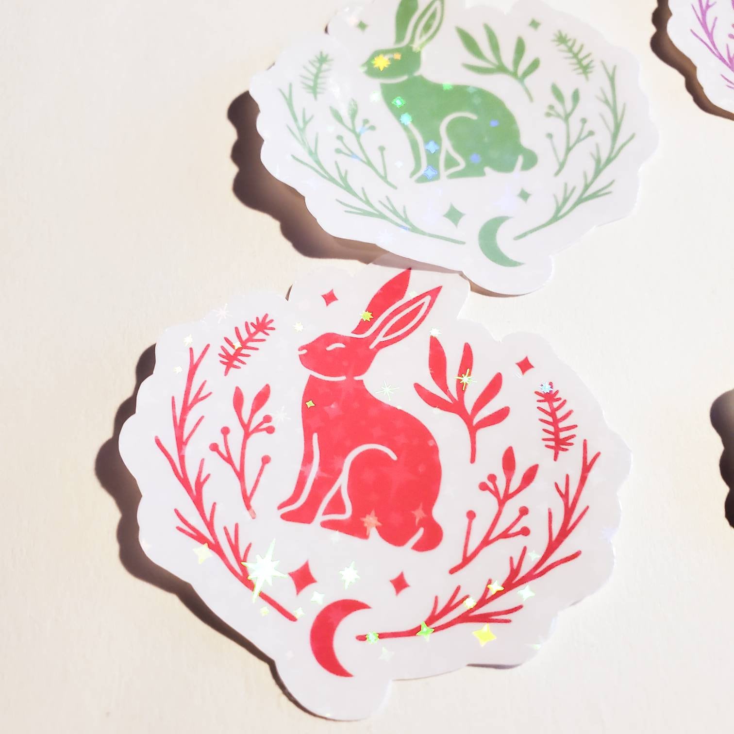 Ostara Spring Sticker Pack / 4 Stickers / Wiccan Pagan holiday witch bunny moon spring equinox rabbit / holographic Sparkles