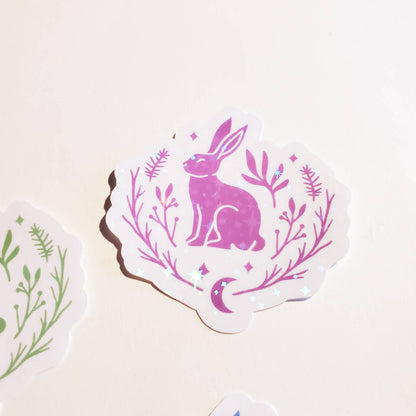 Ostara Spring Sticker Pack / 4 Stickers / Wiccan Pagan holiday witch bunny moon spring equinox rabbit / holographic Sparkles